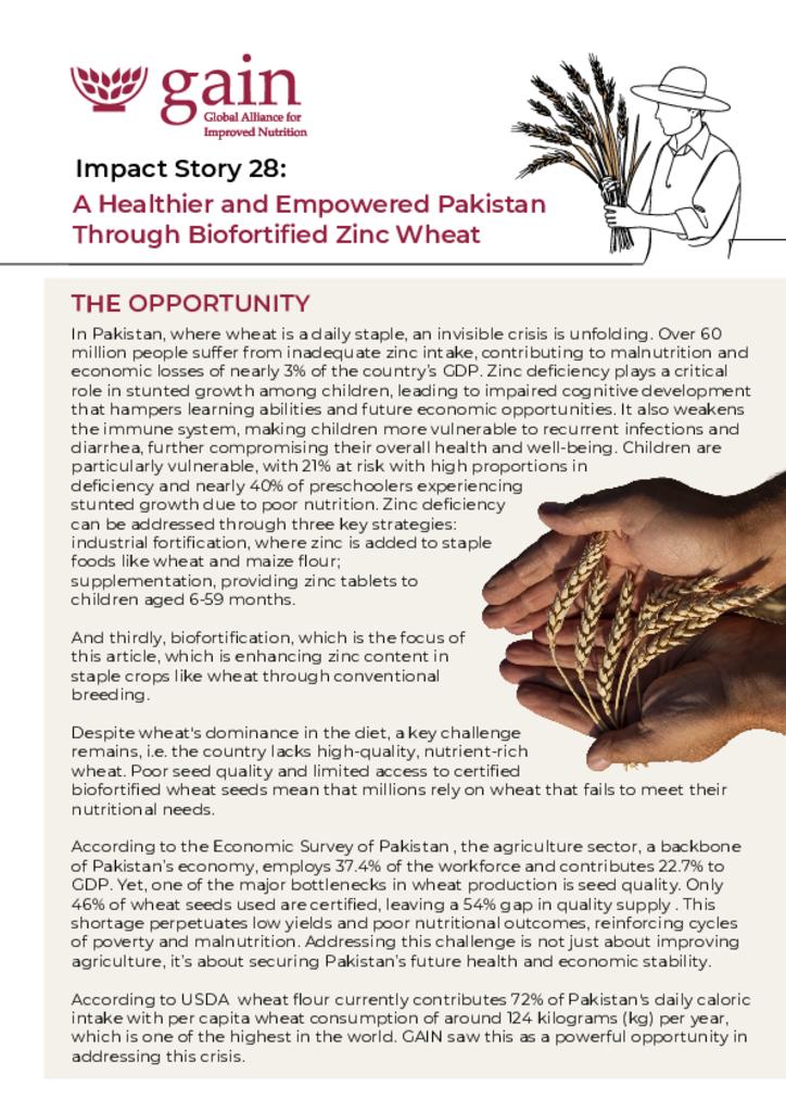 A Healthier and Empowered Pakistan Through Biofortified Zinc Wheat