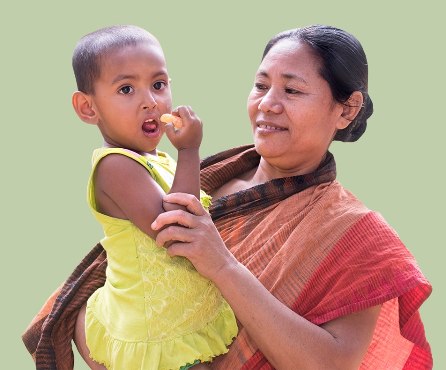 a mother carrying her young girl